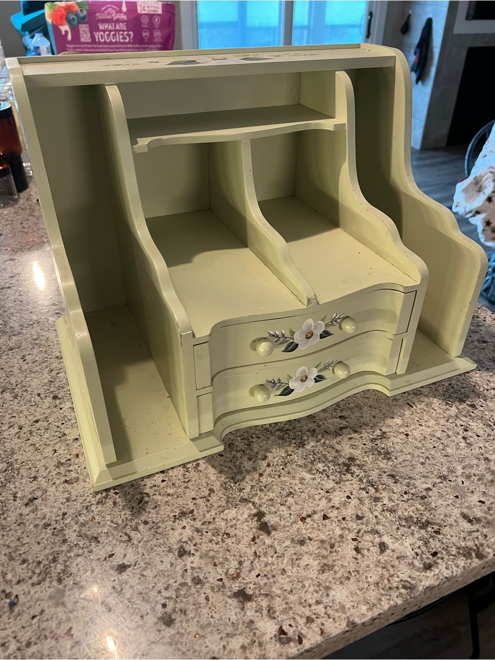 Hand-Painted Floral Desk Organizer in Cream